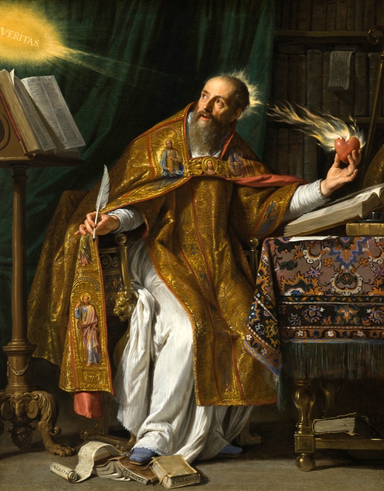 Saint Augustine of Hippo by Philippe de Champaigne, holding the flaming heart